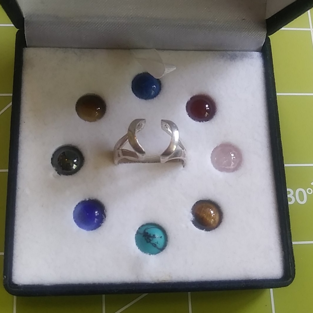 Interchangeable stones sterling silver ring set